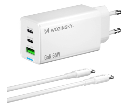 Ładowarka i akumulator Wozinsky Ładowarka GaN 65W z portami USB 2xUSB-C z kabelm C-C 65W